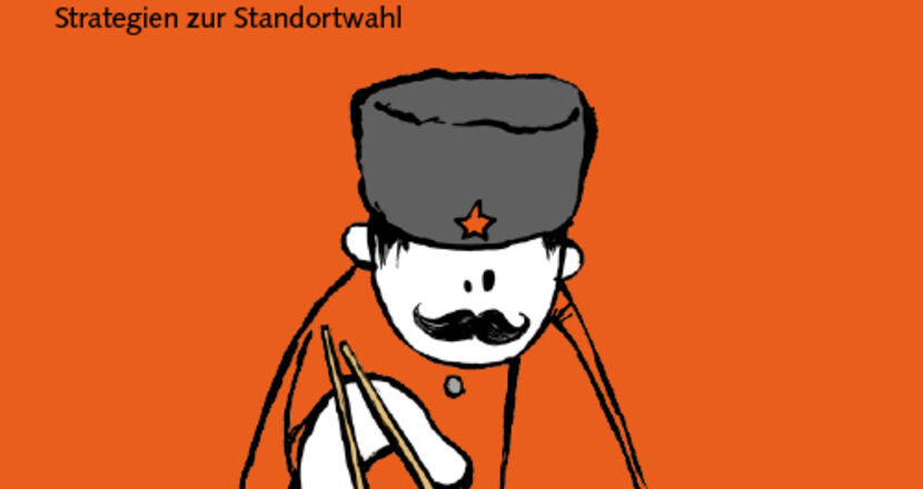Orangenes Cover des ROI DIALOG Magazin mit Illustration eines Mannes mit russischer Muetze und Sushi
