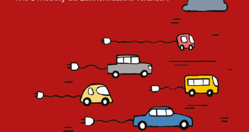 ROI DIALOG rotes Cover mit Autos zum Thema E-Mobilität