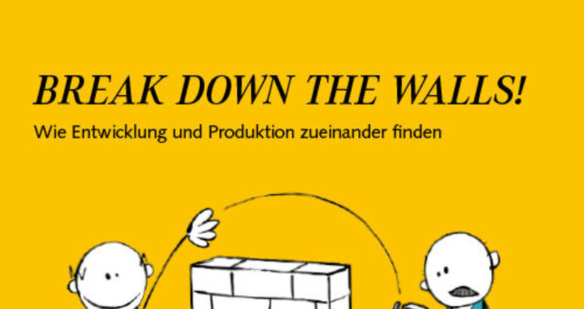 Gelbes Cover der ROI Dialog Ausgabe 40 mit Illustration von zwei Menschen und einer Mauer